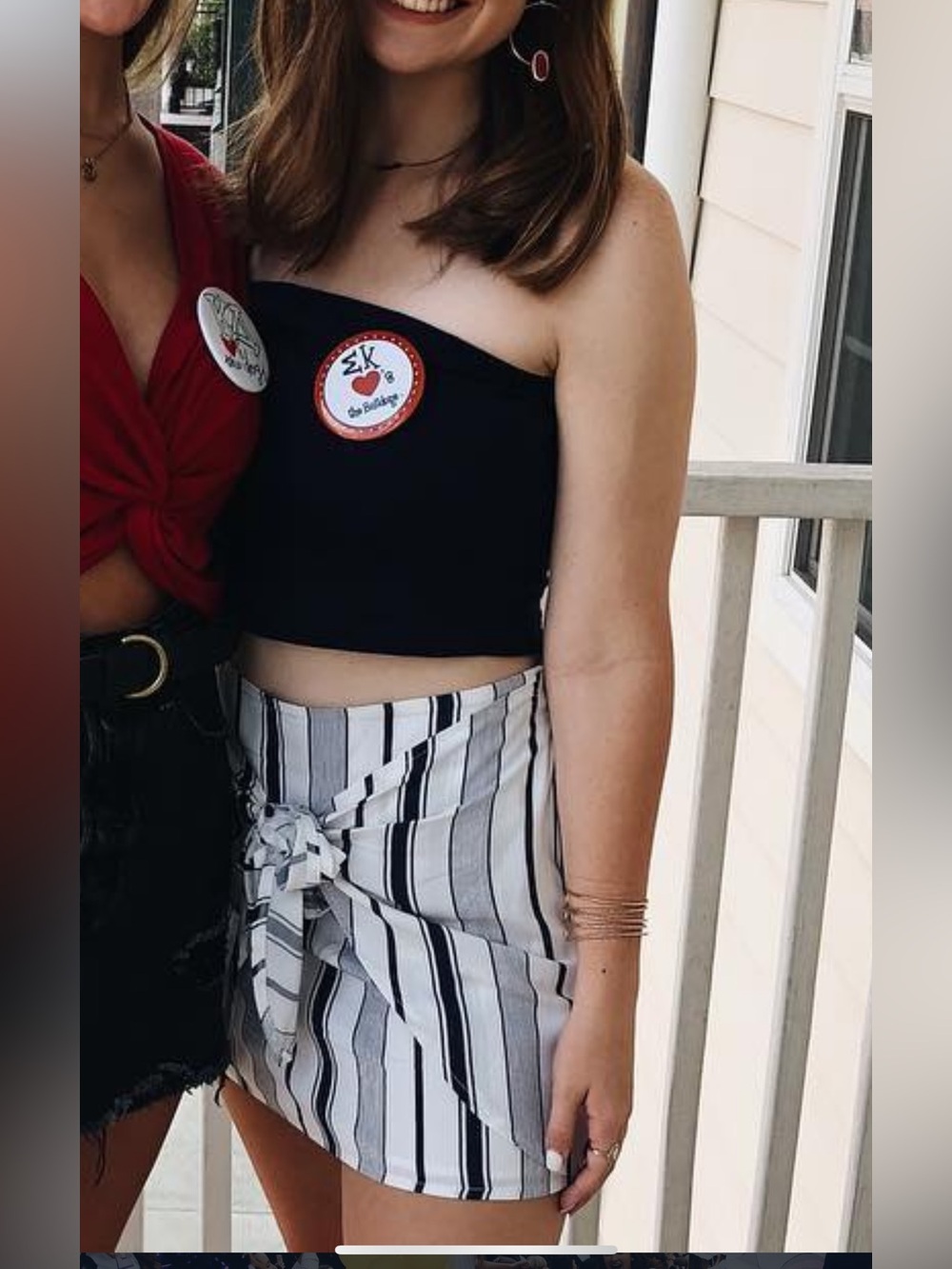 PacSun White and Navy Vertical Stripe Mini Skirt with Front Tie - Picture 2 of 6